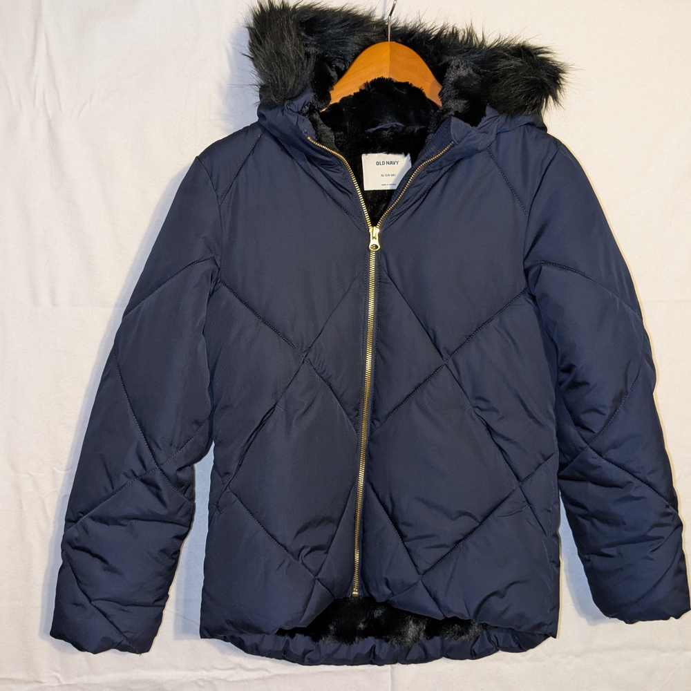 Old Navy Quilted Jacket with Faux Fur Hood